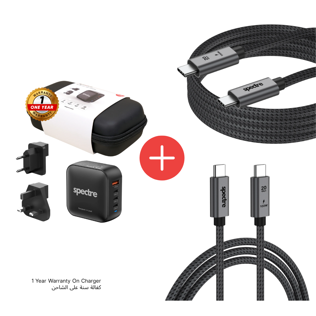 Spectre Traveler Kit – 100W GaN Charger + USB-C Cable Bundle (1M / 2M)