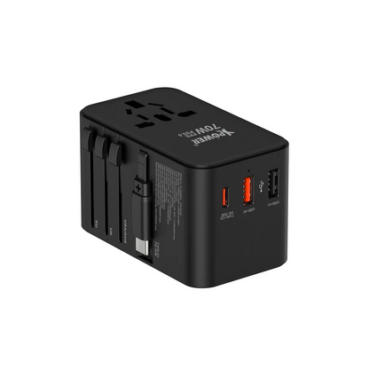 Travel Adaptor With Built-in Cable & 70W GaN Charger Ports