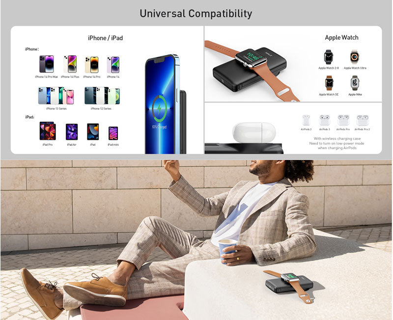 iWalk MAG-X Magnetic Wireless 10000 Mah Power Bank with Apple Watch charging port