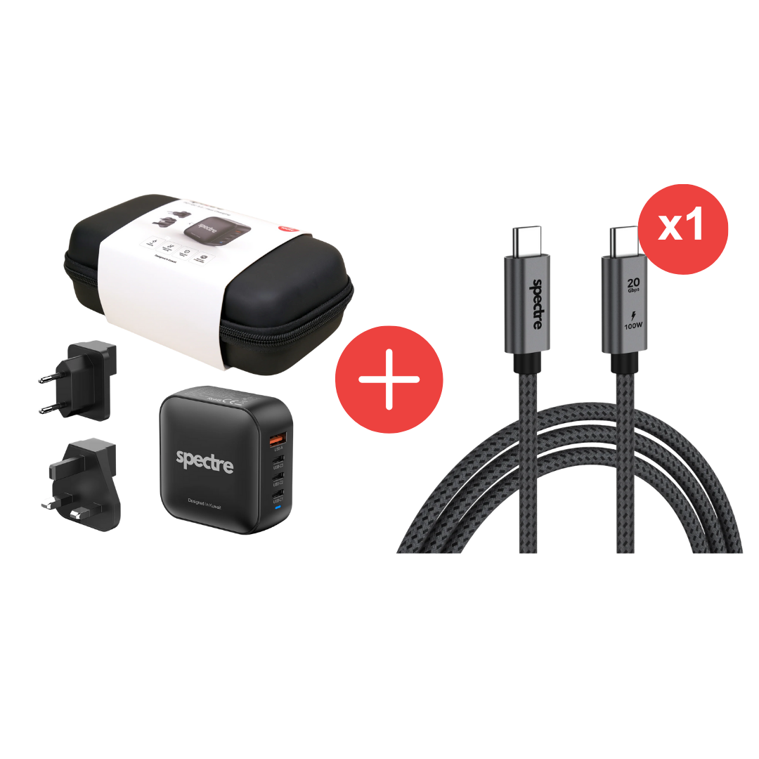 Spectre Traveler Kit – 100W GaN Charger + USB-C Cable Bundle (1M / 2M)